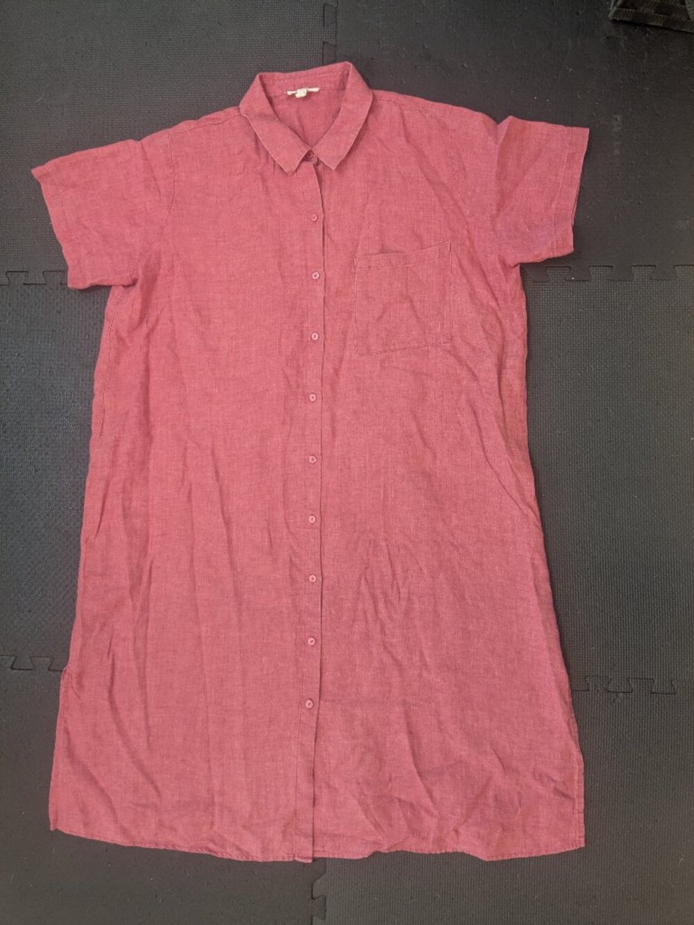 eileen fisher plus 1x shirt tunic dress button up 100% organic linen berry color